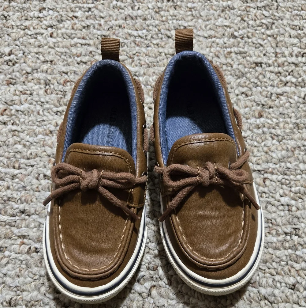 Kids Brown Leather-Style Slip-On Boat Shoes